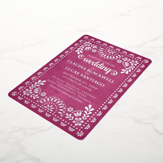 Invitation En Aluminium Papel Picado Mariage rose (Rotation)