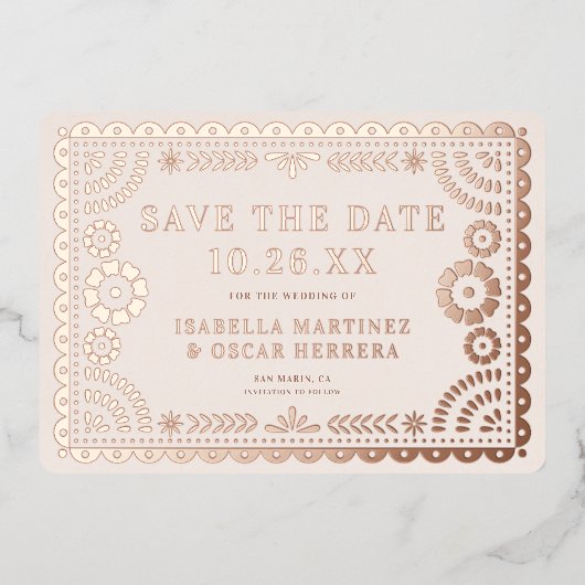 Invitation En Aluminium Papel Picado Photo Mariage Foil Enregistrer La Car (Recto)