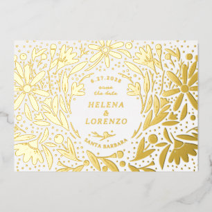 Invitation En Aluminium Papercut Fleurs Rustiques Date de Sauvegarde Or