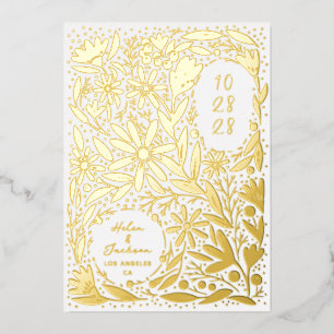 Invitation En Aluminium Papercut Fleurs rustiques Enregistrer la date