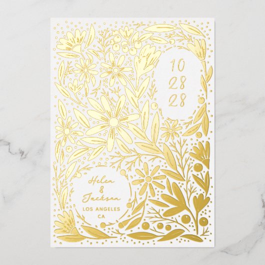 Invitation En Aluminium Papercut Fleurs rustiques Enregistrer la date (Recto)