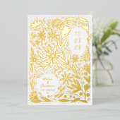 Invitation En Aluminium Papercut Fleurs rustiques Enregistrer la date (Debout devant)