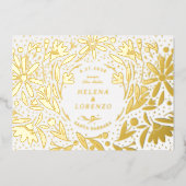Invitation En Aluminium Papercut Fleurs rustiques Enregistrer la date Or (Recto)