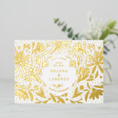Invitation En Aluminium Papercut Fleurs rustiques Enregistrer la date Or (Debout devant)