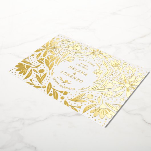 Invitation En Aluminium Papercut Fleurs rustiques Enregistrer la date Or (Rotation)