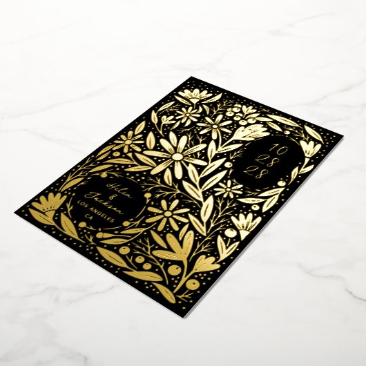Invitation En Aluminium Papercut Fleurs rustiques Noir Enregistrer la date (Rotation)