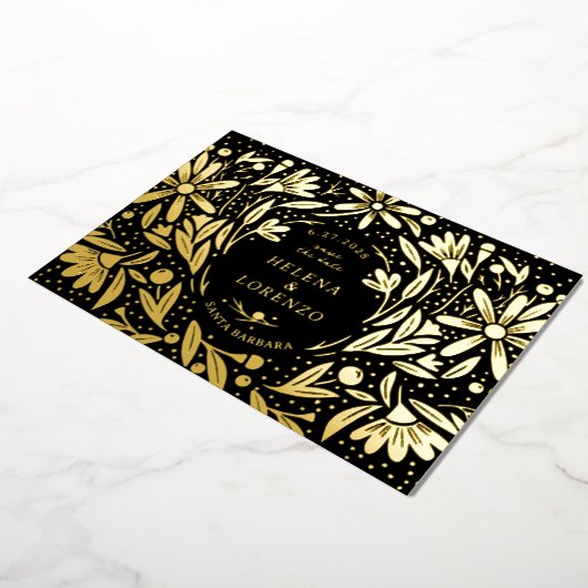 Invitation En Aluminium Papercut Fleurs rustiques Noir Enregistrer la date (Rotation)