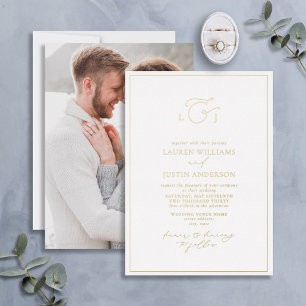 Invitation En Aluminium Papier à en-tête élégant en calligraphie photo or