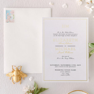 Invitation En Aluminium Papier à Lettre Mariage Monogramme Classique Noir