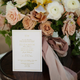 Invitation En Aluminium Papier à Lettre Mariage Monogramme de Luxe en Or