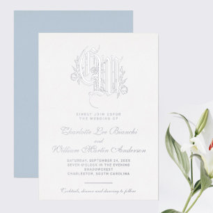 Invitation En Aluminium Papier à lettres de mariage Monogramme Argent Bleu