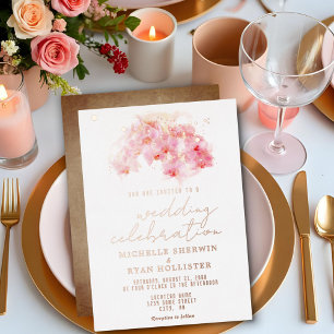 Invitation En Aluminium Papier ancien aquarelle orchidée rose or rose