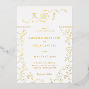 Invitation En Aluminium Papier d'aluminium de mariage moderne doré à monog