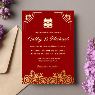 Invitation En Aluminium Papier découpé de mariage papillon fleur de pivoin