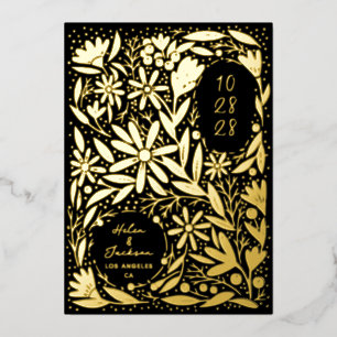 Invitation En Aluminium Papier découpé Fleurs rustiques Noir Enregistrer l