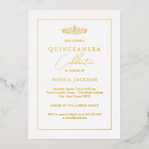 Invitation En Aluminium Papier d'Or Classique Élégant Quinceanera 