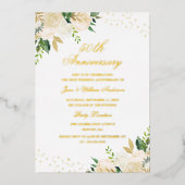 Invitation En Aluminium Papier D'or Floral 50e Anniversaire (Recto)