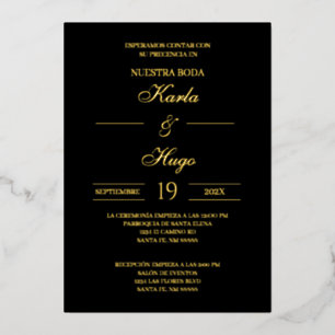 Invitation En Aluminium Papier doré noir mariage espagnol