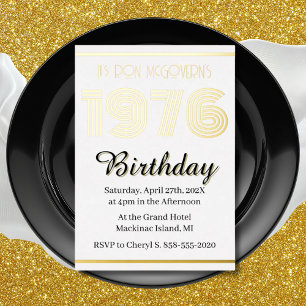 Invitation En Aluminium Papier Doré Vintage 1976 Rectangulaire 50e Anniver