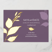 Invitation En Aluminium Papier doré violet pour photo de mariage "Save the (Recto)