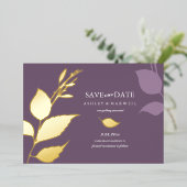 Invitation En Aluminium Papier doré violet pour photo de mariage "Save the (Debout devant)