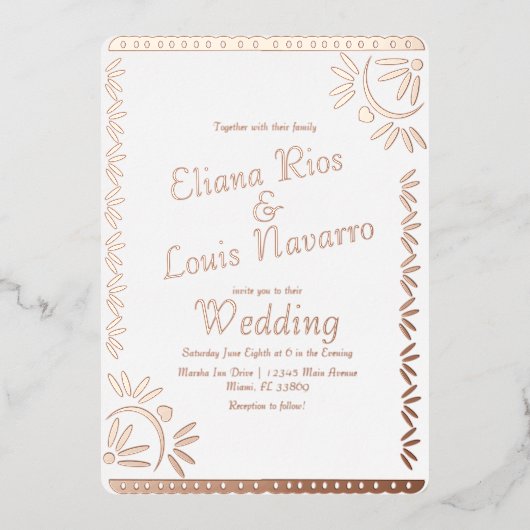 Invitation En Aluminium Papier mexicain Picado Gold Mariage Pressing Foil  (Recto)
