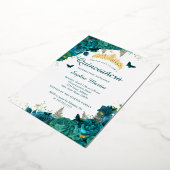 Invitation En Aluminium Papillon à fleurs turquoise Élégant Quinceanera (Rotation)