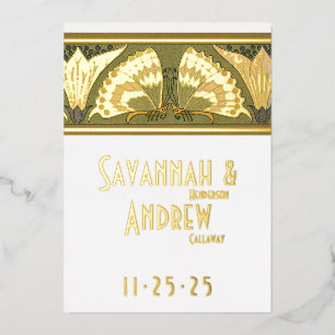 Invitation En Aluminium Papillon Art Déco Fleur de Calla Save the Date