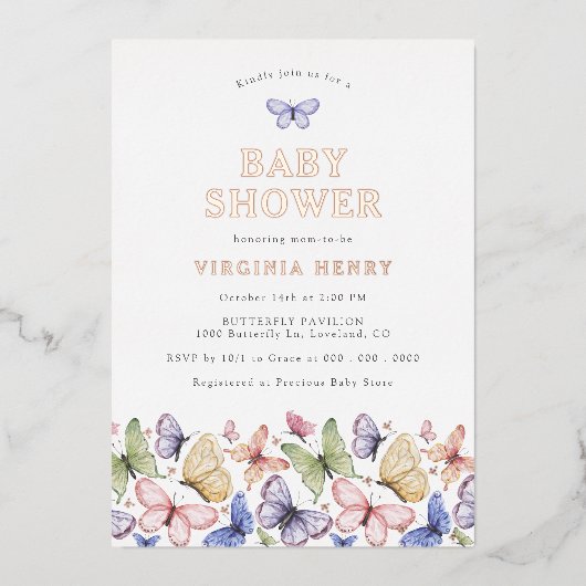 Invitation En Aluminium Papillon baby shower (Recto)