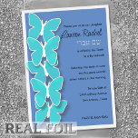 Invitation En Aluminium Papillon bat mitzvah Turquoise et n'importe quelle<br><div class="desc">Papillon bat mitzvah Turquoise Purple Aquarelle. Des dessins bat mitzvah d'Umua. Imprimé et expédié par Zazzle ou son partenaire.</div>