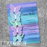 Invitation En Aluminium Papillon bat mitzvah Turquoise Purple Aquarelle<br><div class="desc">Papillon bat mitzvah Turquoise Purple Aquarelle. Des dessins bat mitzvah d'Umua. Imprimé et expédié par Zazzle ou son partenaire.</div>