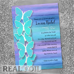 Invitation En Aluminium Papillon bat mitzvah Turquoise Purple Aquarelle<br><div class="desc">Papillon bat mitzvah Turquoise Purple Aquarelle. Des dessins bat mitzvah d'Umua. Imprimé et expédié par Zazzle ou son partenaire.</div>