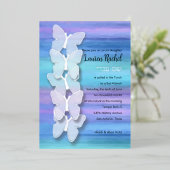 Invitation En Aluminium Papillon bat mitzvah Turquoise Purple Aquarelle (Debout devant)
