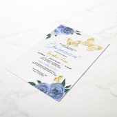 Invitation En Aluminium Papillon bleu Rose Quinceanera Real (Rotation)