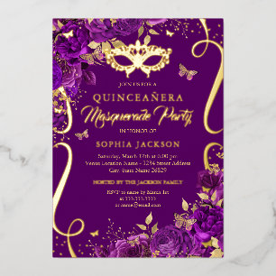Invitation En Aluminium Papillon de Mascarade Quinceanera Violet