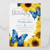 Invitation En Aluminium Papillon de tournesol rustique Cobalt bleu jaune (Recto)