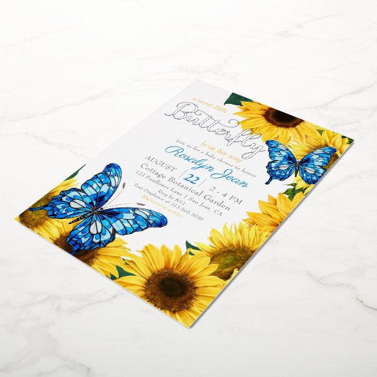 Invitation En Aluminium Papillon de tournesol rustique Cobalt bleu jaune (Rotation)