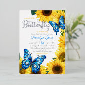 Invitation En Aluminium Papillon de tournesol rustique Cobalt bleu jaune (Debout devant)