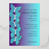 Invitation En Aluminium Papillon Dimensional bat mitzvah Turquoise violet (Recto)