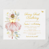 Invitation En Aluminium Papillon d'or Blush Fairy Premier 1er anniversaire (Recto)