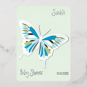 Invitation En Aluminium Papillon Douce Palette Baby Shower argenté