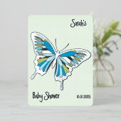 Invitation En Aluminium Papillon Douce Palette Baby Shower argenté (Debout devant)