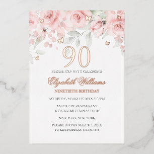 Invitation En Aluminium Papillon Étincelant Rose Rose 90ème Anniversaire