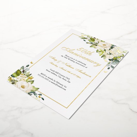 Invitation En Aluminium Papillon floral blanc 50e anniversaire Mariage (Rotation)