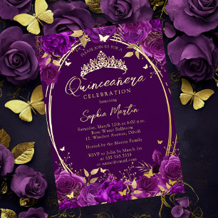 Invitation En Aluminium Papillon floral captivant violet Quinceanera