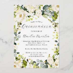 Invitation En Aluminium Papillon Floral Ivory Gold Quinceanera  