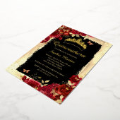 Invitation En Aluminium Papillon floral Or rouge Quinceanera noir (Rotation)