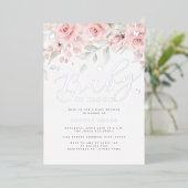 Invitation En Aluminium Papillon Floral Rose Argent Bébé En Fleur (Debout devant)
