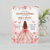 Invitation En Aluminium Papillon floral rose rose pâle Quinceañera (Debout devant)