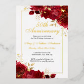 Invitation En Aluminium Papillon floral rouge 50e anniversaire Mariage (Recto)